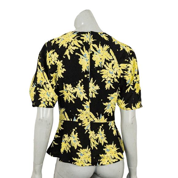 Proenza Schouler Women's tie waist Blouse in Black Yellow Floral Size 8 - Picture 4 of 7